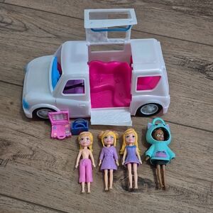 Polly Pocket Vintage Limo With 4 Dolls And 2 Bags.